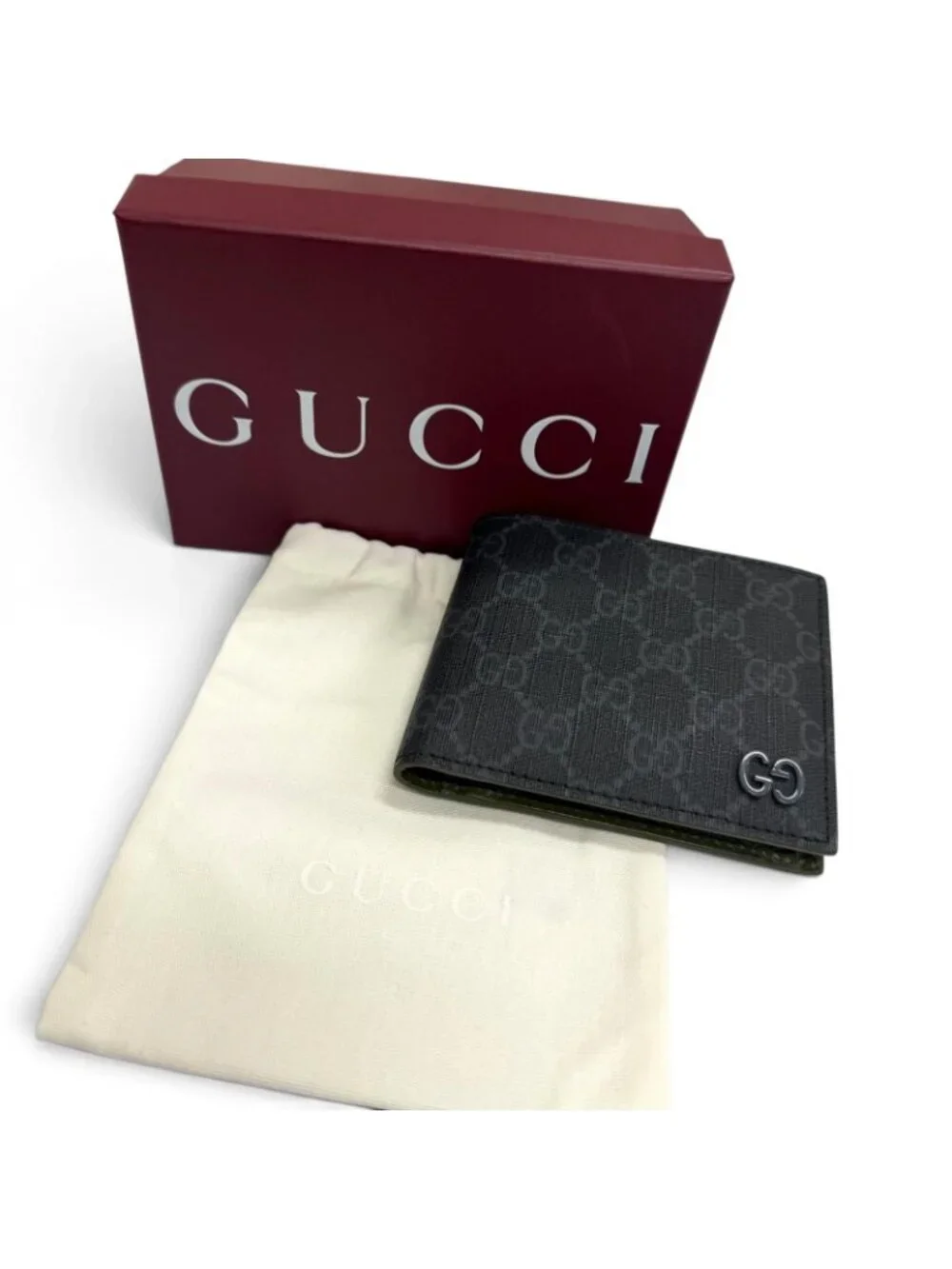 Gucci GG Coin Wallet Supreme Canvas Interlocking G Bifold Gray